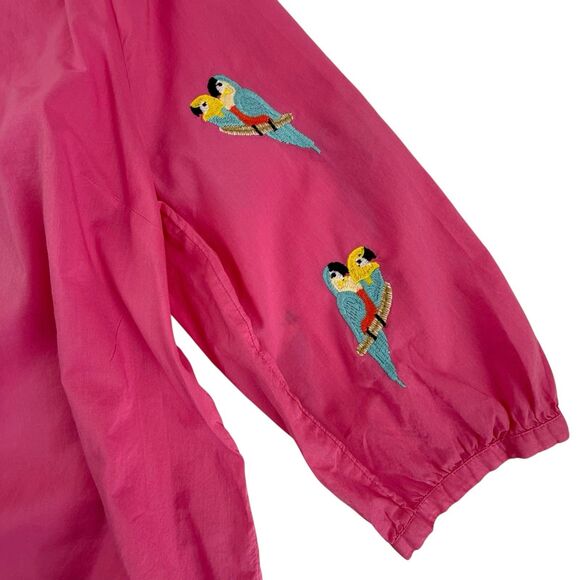 Talbots Pink Embroidered Parrot Boho Tropical Cotton Lightweight Top XL Pink - Picture 4 of 8